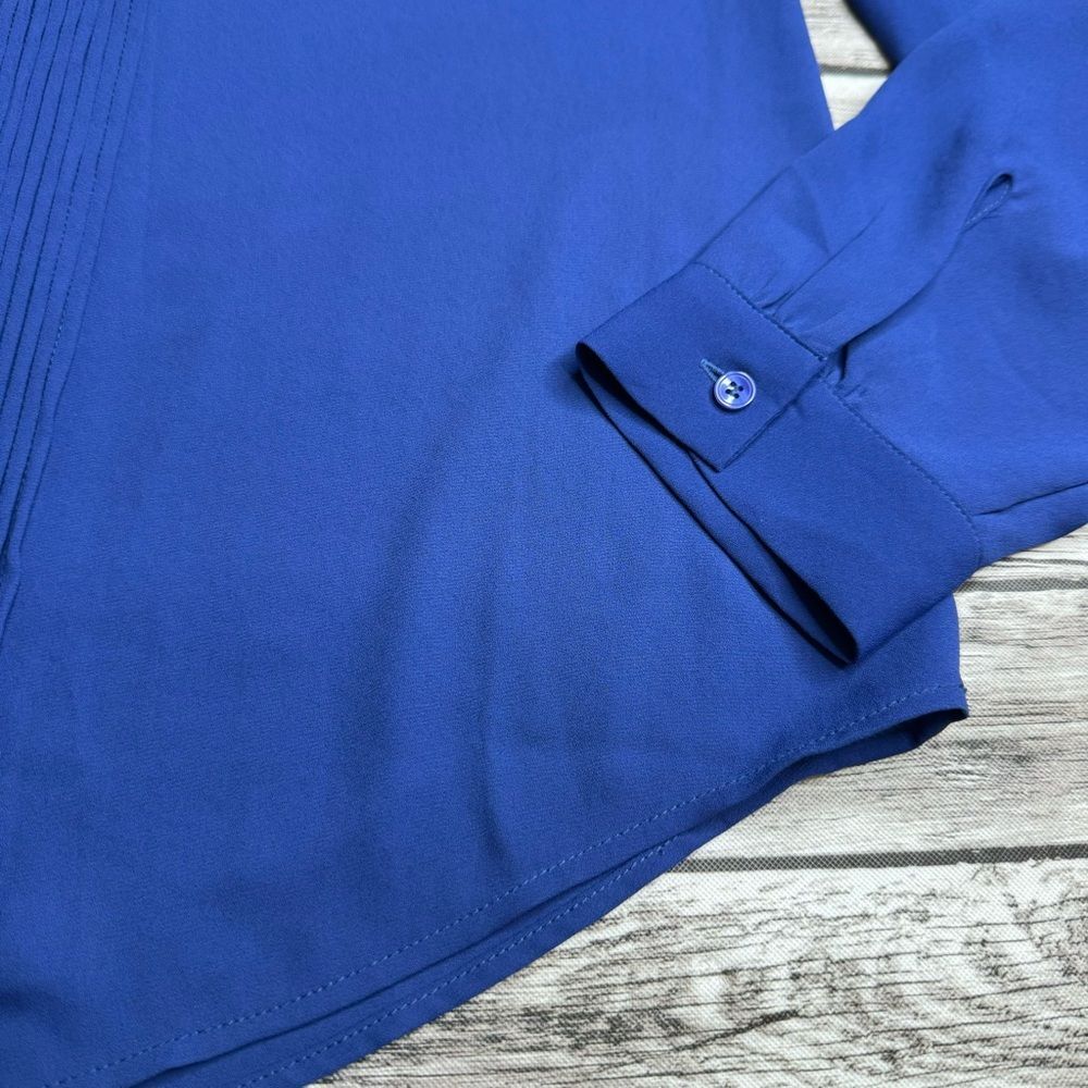 Talbots Women's Notched Long Sleeve Pullover Blouse Bright Royal Blue S SM Small - Picture 6 of 14